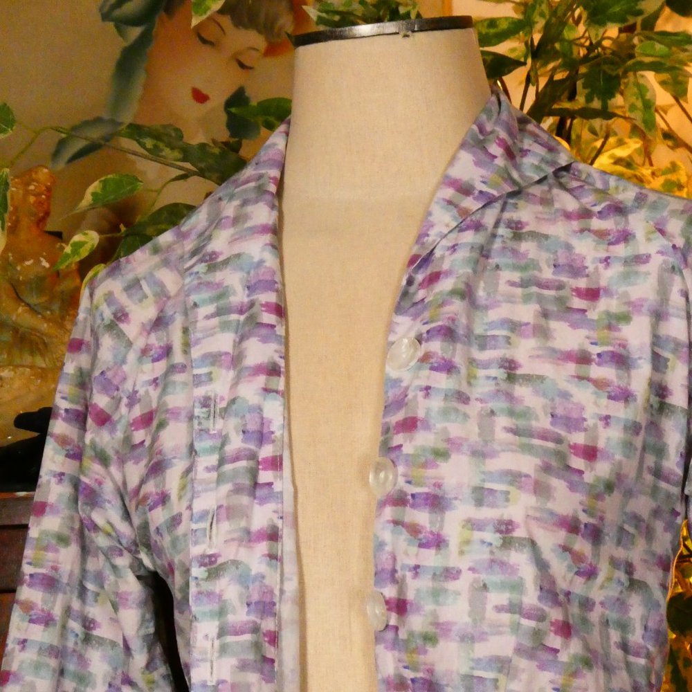 Vivien of Holloway 1950's Style Purple Watercolor Print Raglan Top Sz 10 - Picture 9 of 12